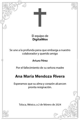 Esquela Ana María Mendoza Rivera