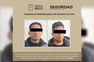 Los detenidos, identificados como Francisco “N”, de 30 años, y Alberto “N”, de 29 años, tenían en su poder una pistola calibre 9 milímetros y varios cartuchos útiles. 