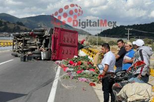 La camioneta de tres toneladas transportaba diferentes tipos de flores proveniente de Villa Guerrero