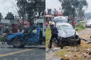 Camioneta Nissan Pickup y un Ford Ka chocaron sobre la carretera Toluca-Zitácuaro, en Almoloya de Juárez, accidente que dejó dos personas lesionadas.