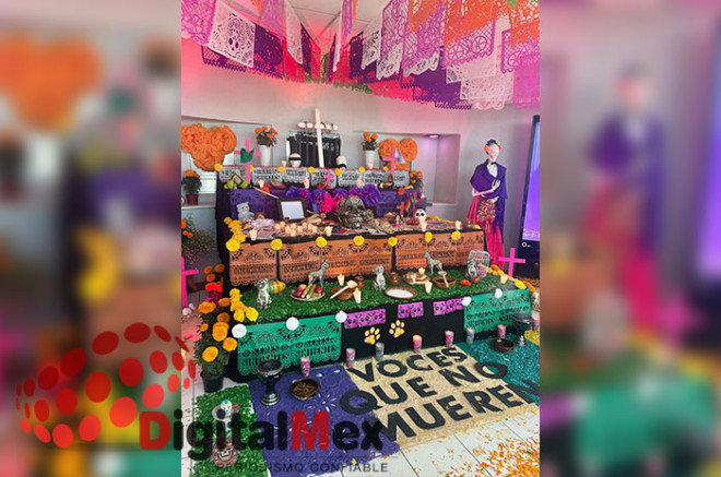 La ofrenda está conformada por cuatro niveles que representan causas fundamentales en la defensa de los derechos humanos.