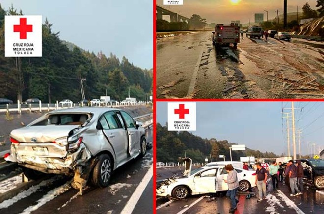 De acuerdo con los primeros reportes, el accidente ocurrió en dirección a Toluca y habría sido provocado por el exceso de velocidad, sumado a la intensa lluvia y granizada que azotó momentos antes en la zona de La Marquesa.