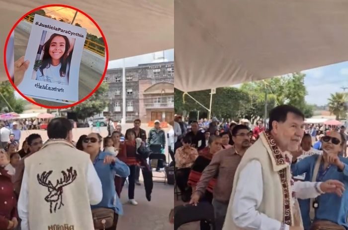 Inocencia González durante el momento en que intentó acercarse al senador Gerardo Fernández Noroña.