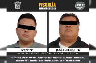 Iván “N” y José “N” durante su presentación ante autoridades en Naucalpan