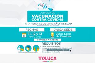 Jornada de vacunación contra el Covid-19 a niños y niñas de 12 y 13 en Toluca