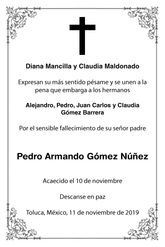 Esquela Pedro Armando Gómez Núñez