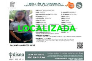 Samantha Orozco Cruz, reportada como desaparecida hace una semana en el municipio de Texcoco