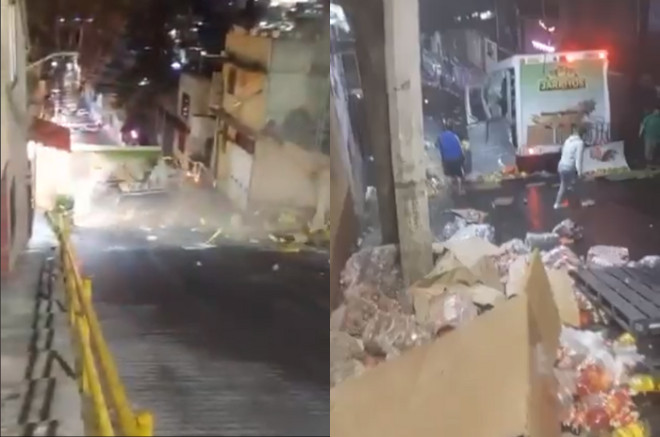 Camión de Jarritos impactado contra la fachada de la vivienda