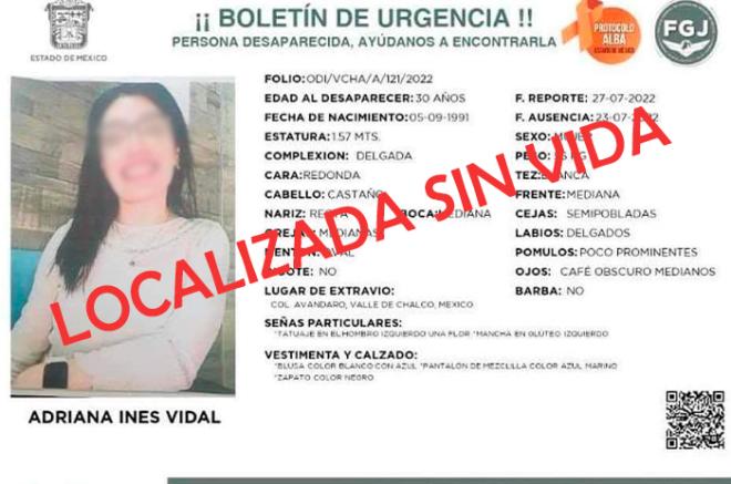 Su cuerpo corresponde al de una mujer localizada el pasado 24 de julio en un camino de terracería del poblado de Cuijingo.