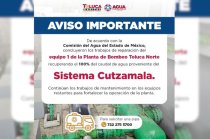 Aviso sobre la recuperación del caudal de agua proveniente del Sistema Cutzamala y el restablecimiento gradual del suministro en Toluca.