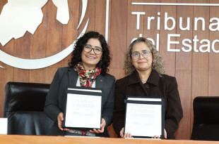 La rectora de la Universidad Autónoma del Estado de México, Martha Patricia Zarza Delgado, y la magistrada presidenta del Tribunal Electoral del Estado de México, Martha Patricia Tovar Pescador, firmaron un convenio general de colaboración.