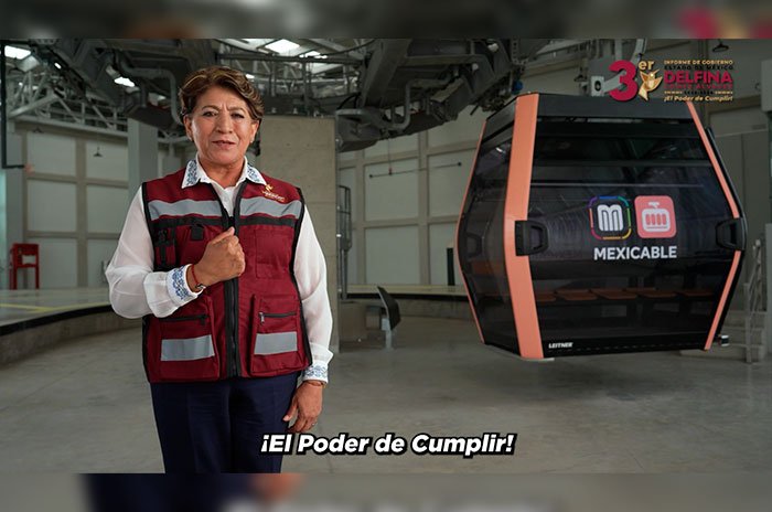 Delfina Gómez Álvarez presenta los avances de su administración en materia de movilidad y transporte público.