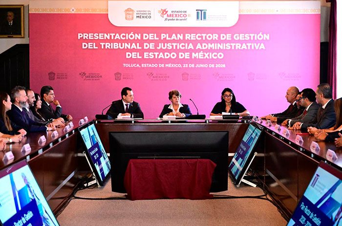 La gobernadora Delfina Gómez Álvarez respaldó el Plan Rector de la Gestión 2026-2029 del Tribunal de Justicia Administrativa del Estado de México (TRIJAEM).