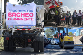 Trabajos de bacheo en calles de Metepec