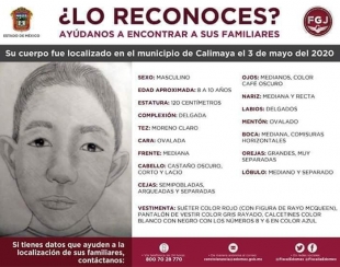 #Alerta: buscan a papás de niño muerto en Calimaya