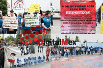 Integrantes de la Coordinadora Nacional de Trabajadores de la Educación (CNTE) se manifestan frente al Palacio de Gobierno en Toluca.