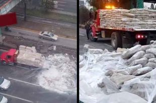 Material de construcción quedó regado en el carril de alta velocidad.