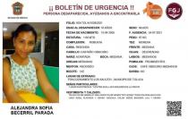 Alejandra Sofía es una estudiante del Conalep en Almoloya del Río tranquila, con quién no hubo una discusión, ni enfrentamiento previo a su desaparición.