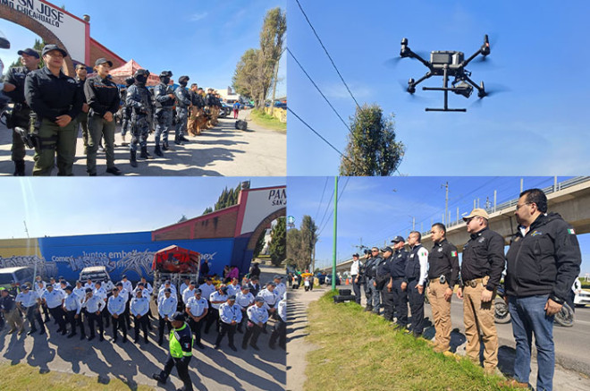 Con patrullas, drones, torres de videovigilancia y más de 150 elementos en campo, Metepec refuerza la seguridad en sus panteones.