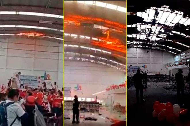 #Video: Se incendia techumbre de gimnasio durante un evento en #Edoméx