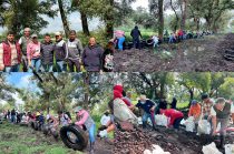 Entre las acciones destacó la construcción de muros de contención con llantas recicladas y encostalamiento para proteger áreas susceptibles a afectaciones.