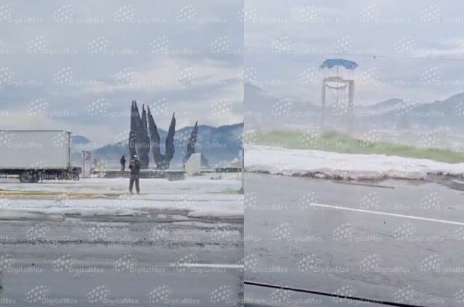 Una fuerte granizada cubrió de hielo la zona de La Marquesa y dejó el pavimento resbaladizo; automovilistas deben extremar precauciones.