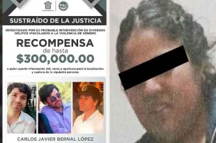 La Fiscalía General de Justicia del Estado de México (FGJEM) ofrece una recompensa de 300 mil pesos por su captura.