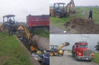 Personal de Residuos Sólidos de Toluca retiró media tonelada de pollos en descomposición del Canal Cutzamala.