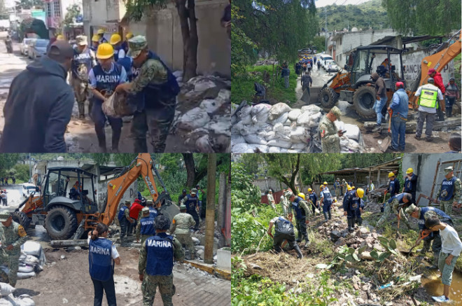 Marina y autoridades limpian y retiran escombros en San Andrés de la Cañada