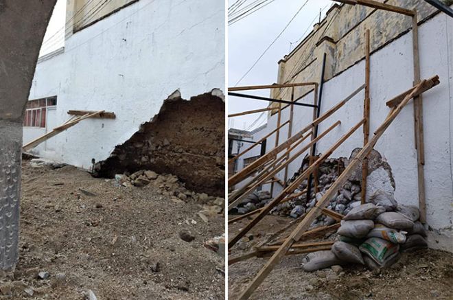 #Alerta: #Video: Construcción de "Plaza del Mariachi" en Calimaya causa daños a barda; familias temen por su integridad