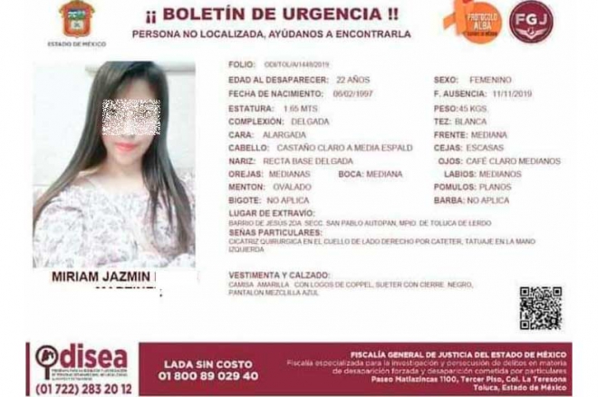 #Toluca: Jazmín tenía 22 años, estaba desaparecida, y fue hallada sin vida