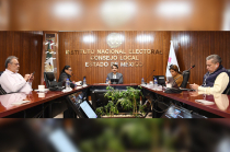 Autoridades del INE Estado de México durante la Primera Reunión Estatal de Organización Electoral.