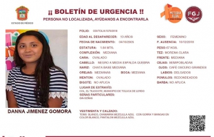 Danna desapareció de su casa en Toluca sin dejar rastro