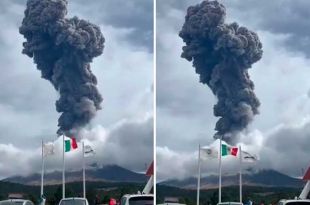Popocatépetl emite enorme fumarola, tras eclipse solar
