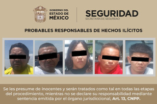 Kenia “N” de 19 años, Alejandro “N” de 26 años, Israel “N”, Marco “N” y Bernardo “N” estos tres de 38 años de edad, fueron presentados ante el Agente del Ministerio Público correspondiente.