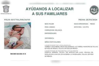 Fue la tarde del lunes 25 de marzo, cuando la recién nacida fue localizado sobre avenida Las Torres, entre pasto y ramas.