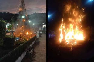 Un árbol de Navidad en Temascaltepec quedó envuelto en llamas debido a cohetes lanzados por menores de edad.