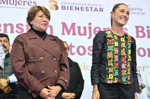 La presidenta Claudia Sheinbaum y la gobernadora Delfina Gómez durante la puesta en marcha del Plan Integral de la Zona Oriente del Estado de México.