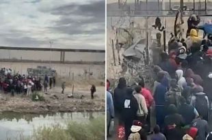 Migrantes colocan ropa en alambradas para tratar de pasar a Estados Unidos desde Ciudad Juárez.