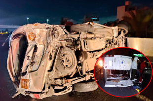 Choque entre BMW y unidad de transporte público provocó volcadura en Tecámac