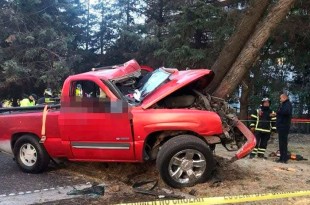 Las víctimas viajaban en una camioneta roja que perdió el control y se estrelló.