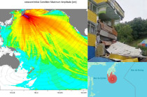 Mapa de la península de Kamchatka y zonas afectadas por el terremoto de magnitud 8.7