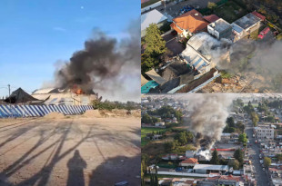 Explosión e incendio en una bodega de Tultepec generan una densa columna de humo visible desde distintos puntos del municipio