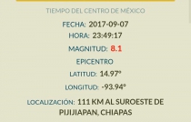 Sismo de 8.1 grados, con epicentro al sureste de Tonalá Chiapas