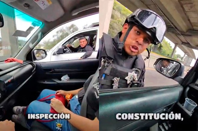 Un video muestra el momento en que policías municipales detienen y revisan a un automovilista sobre los carriles laterales de la México-Querétaro.