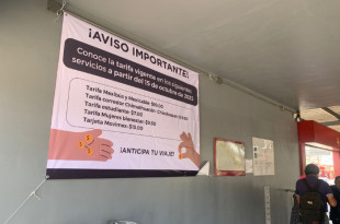 Aviso colocado en estaciones del Mexibús informa a los usuarios sobre las nuevas tarifas