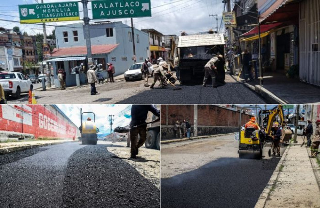 El Gobierno Municipal de Tianguistenco realiza trabajos de bacheo en diversas calles y vialidades, en coordinación con la Junta de Caminos del Estado de México.