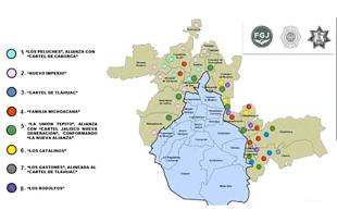 Los grupos identificados fueron Los Peluches, Nuevo Imperio, Cártel de Tláhuac, La Familia Michoacana, La Unión Tepito, Los Catalinos, Los Gastones y Los Rodolfos.