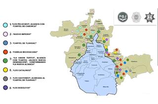 Los grupos identificados fueron Los Peluches, Nuevo Imperio, Cártel de Tláhuac, La Familia Michoacana, La Unión Tepito, Los Catalinos, Los Gastones y Los Rodolfos.