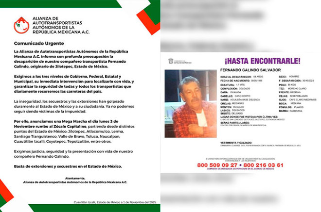 El gremio denunció que la inseguridad, secuestros y extorsiones han aumentado en las carreteras mexiquenses, afectando no solo a transportistas sino también a la ciudadanía en general.
